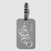 Grey White Linen Pas getrouwd Mrs Wedding Bagagelabel (Voorkant (verticaal))