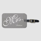 Grey White Linen Pas getrouwd Mrs Wedding Bagagelabel (Voorkant (horizontaal))