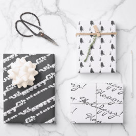 Grey White Merry Prettige feestdagen Inpakpapier Vel