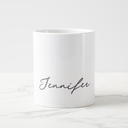 Grey White Modern Minimalist Handwriting Name Grote Koffiekop (Voorkant)