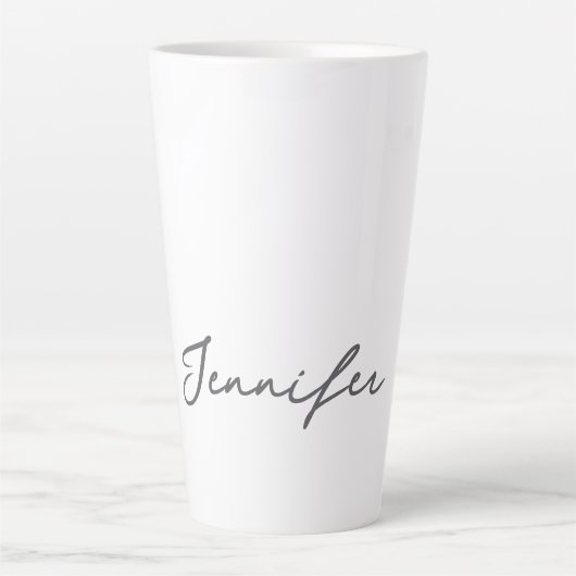 Grey White Modern Minimalist Handwriting Name Latte Mok (Voorkant)