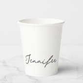 Grey White Modern Minimalist Handwriting Name Papieren Bekers (Voorkant)