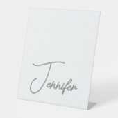 Grey White Modern Minimalist Handwriting Name Reclamebord Met Voetstuk (Voorkant)