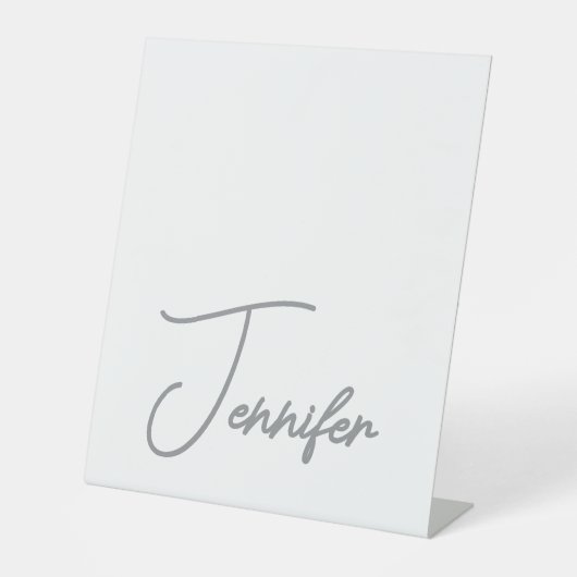 Grey White Modern Minimalist Handwriting Name Reclamebord Met Voetstuk (Voorkant)