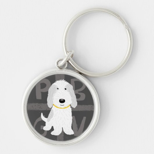 Grey & White PBGV Cartoon Dog Sleutelhanger (Voorkant)