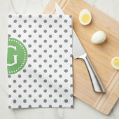 Grey & White Polka Dots Green Accent Theedoek (Quarter Fold)