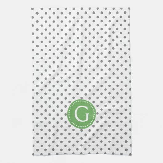 Grey & White Polka Dots Green Accent Theedoek (Verticaal)