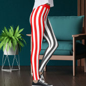 Grey White Red Striped Women's Athletic Workout Leggings