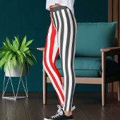 Grey White Red Striped Women's Athletic Workout Leggings