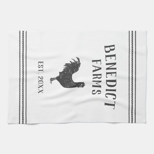 Grey & White Rustic Chicken Gepersonaliseerde Boer Theedoek (Horizontaal)