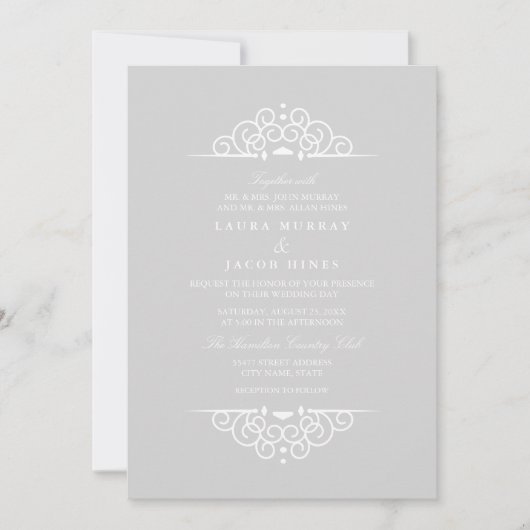Grey & White  scroll bruiloft uitnodiging (Voorkant)