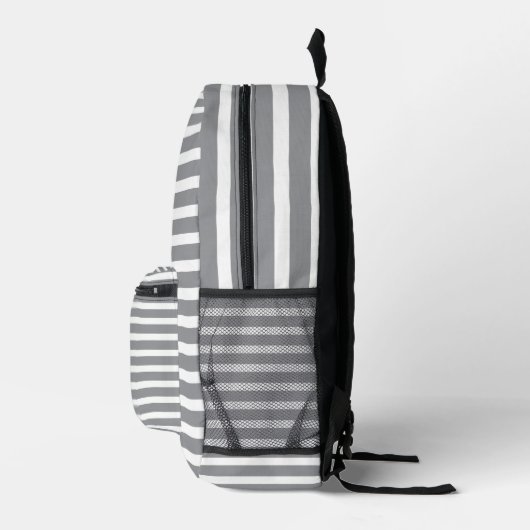Grey & White Striped Backpack 💥 Cool & Modern Bedrukte Rugzak (Rechts)
