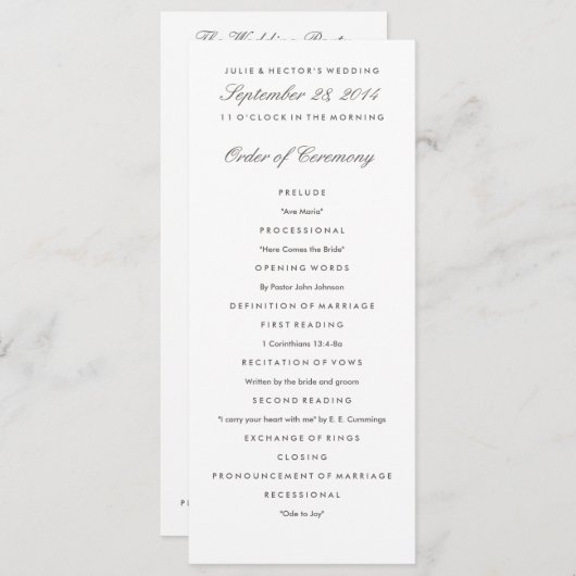 Grey & White Wedding Programma Sjabloon (Voorkant / Achterkant)