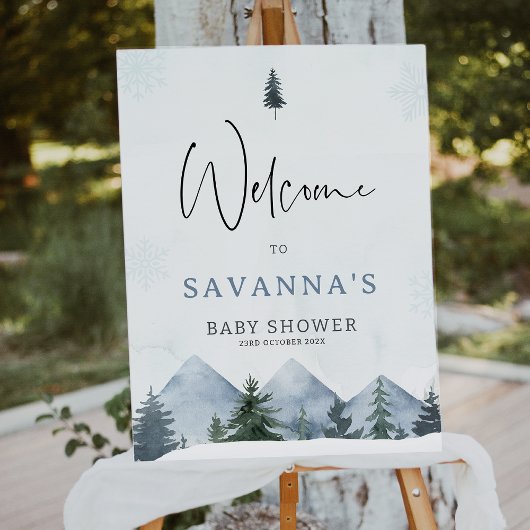 Grey Wilderness Winter Baby Shower Welcome Sign Foto Afdruk