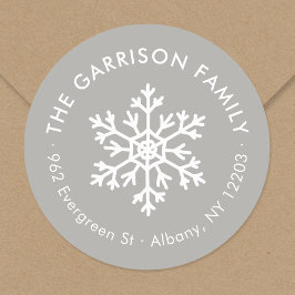 Grey Winter Snowflake Circle Retour Adreslabel Ronde Sticker