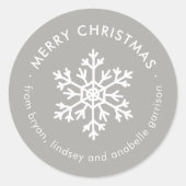 Grey Winter Snowflake Kerstcadeau Label Stickers (Voorkant)