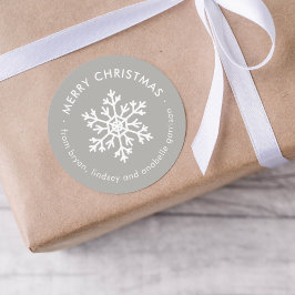Grey Winter Snowflake Kerstcadeau Label Stickers