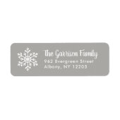 Grey Winter Snowflake Vakantie Retour Adres Etiket (Voorkant)