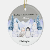 Grey Winter Woodland Animal Baby's Eerste Kerstmis Keramisch Ornament (Links)