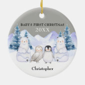 Grey Winter Woodland Animal Baby's Eerste Kerstmis Keramisch Ornament (Achterkant)