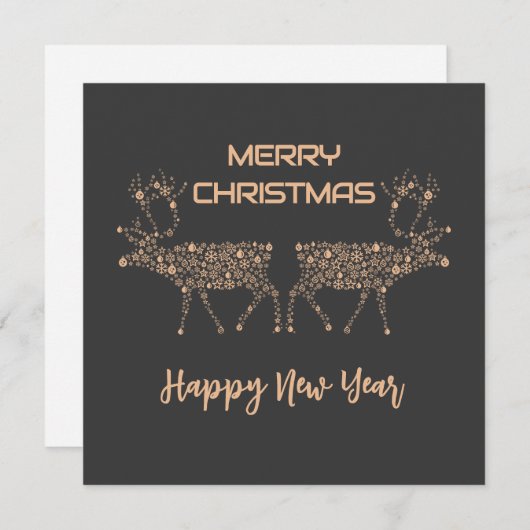 Grey wish card Merry Christmas new year reindeer Feestdagenkaart (Voorkant / Achterkant)