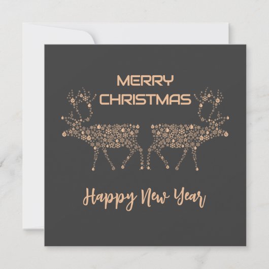 Grey wish card Merry Christmas new year reindeer Feestdagenkaart (Voorkant)