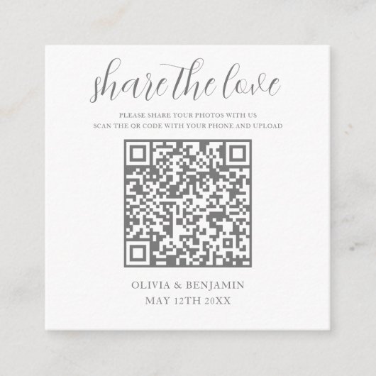 Grey | Wit Deel de Liefde QR Code Informatiekaartje (Voorkant)