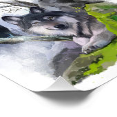 Grey wolf and black raven on the rocks foto afdruk (Hoek)