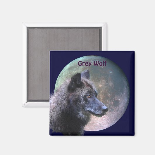 Grey Wolf & Full Moon Wildlife Collectie Magneet (Voorkant / Achterkant)