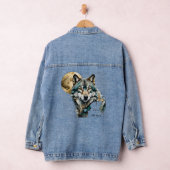 Grey Wolf & Gold Moon Blauwgroen *Personaliseer* Denim Jacket (Hangar)