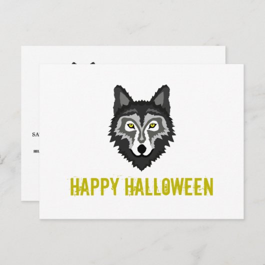 Grey Wolf, Halloween Party Invitation Briefkaart (Voorkant / Achterkant)