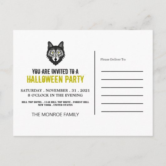 Grey Wolf, Halloween Party Invitation Briefkaart (Achterkant)