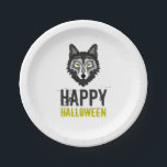 Grey Wolf, Happy Halloween Papieren Bordje<br><div class="desc">Grijze Borden van de Wolf Party,  perfect voor iedereen die een moderne en stijlvolle viering plant.

Het wolvenontwerp kan worden aangepast aan uw speciale evenement en zal het perfecte accessoire zijn voor elke moderne partij,  inclusief Halloween Party,  bachelor en bachelorette,  verjaardagsfeestjes en nog veel meer.</div>