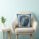 Grey Wolf Howing at the Moon Quilling Effect Kussen (Stoel)