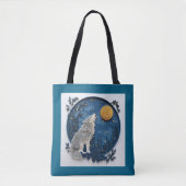 Grey Wolf Howing at the Moon Quilling Effect Tote Bag (Voorkant)