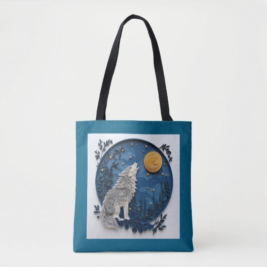 Grey Wolf Howing at the Moon Quilling Effect Tote Bag (Voorkant)