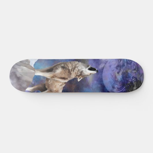 Grey Wolf Howling at the Moon Skate Deck (Horizontaal)
