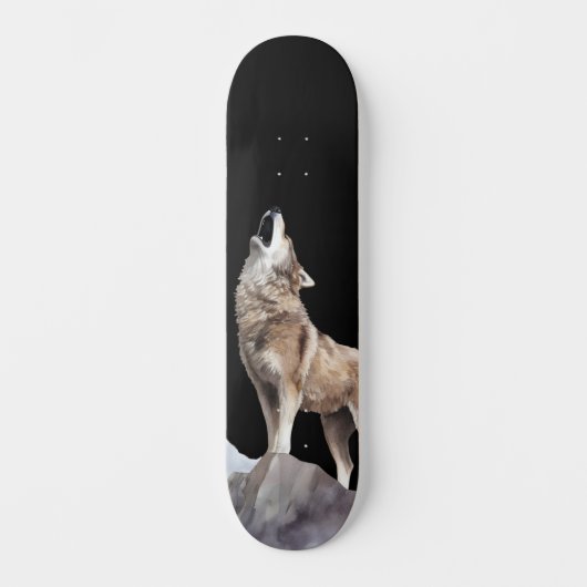Grey Wolf Howling Wide Street Skateboard (Voorkant)