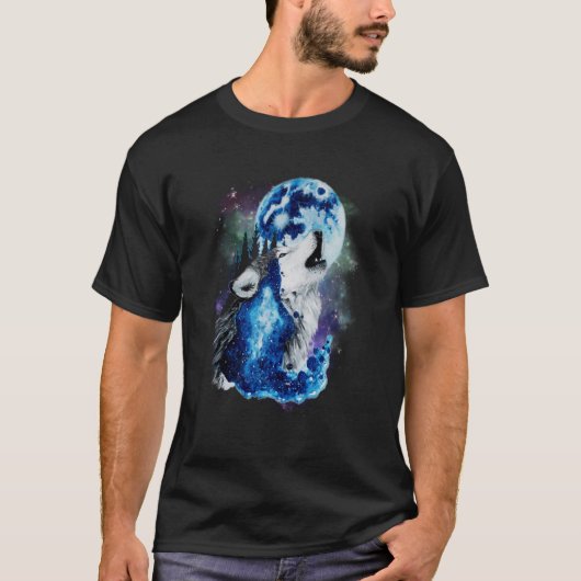 Grey Wolf Hunting Ground Icy Moon Forest Galaxy T-shirt (Voorkant)