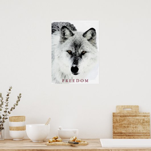 Grey Wolf Motivatie Freedom Poster Print (Keuken)