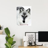 Grey Wolf Motivatie Freedom Poster Print (Thuiskantoor)