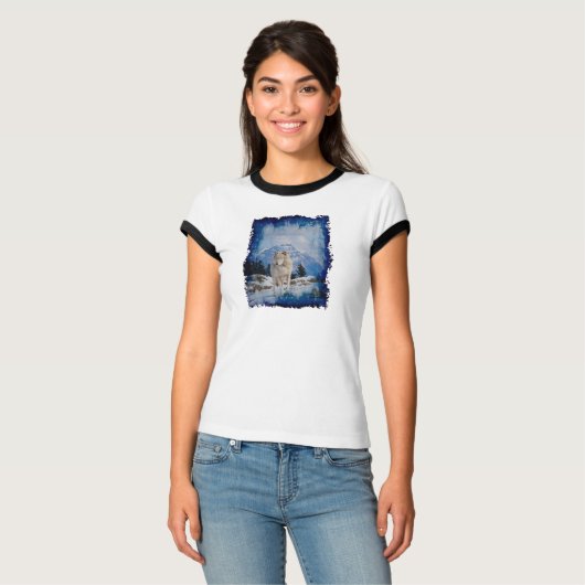Grey Wolf & Rocky Mountains Wildlife Art Shirt (Voorkant volledig)