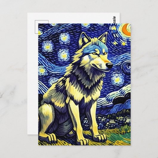 Grey Wolf Sterrennacht Briefkaart (Voorkant / Achterkant)