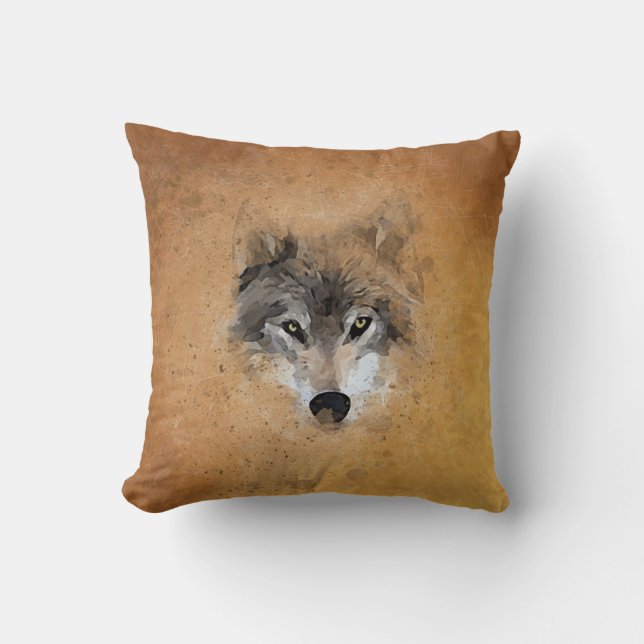 Grey Wolf Waterverf  Kussen (Voorkant)