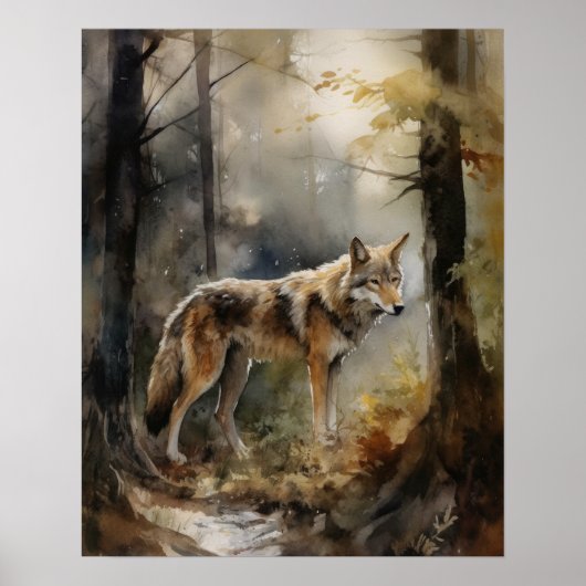 Grey Wolf Woodland Animal Art Print Poster (Voorkant)