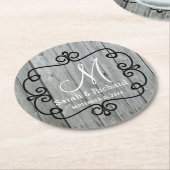 Grey Wood Country Wedding Monogram Ronde Kartonnen Onderzetter (Gebogen)