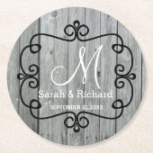 Grey Wood Country Wedding Monogram Ronde Kartonnen Onderzetter (Voorkant)