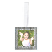 Grey Wood Cube Familie Foto Ornament (Voorkant)