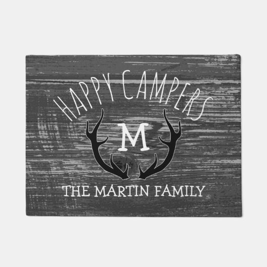 Grey Wood Deer Antlers Familienaam Happy Campers Deurmat (Voorkant)