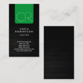 Grey Wood Green Stripe Monogram Visitekaartje (Voorkant / Achterkant)